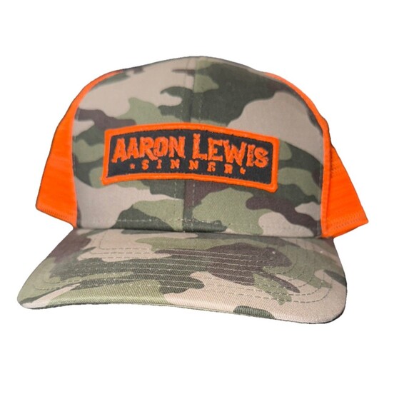 Aaron Lewis “Sinner” Camo Trucker Hat Mesh Snapback Cap – Orange/Camo - Picture 1 of 3